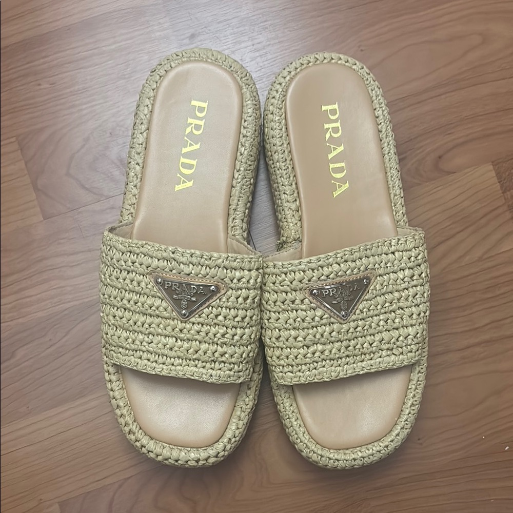 Prada Women's Beige Woven Slide Sandals